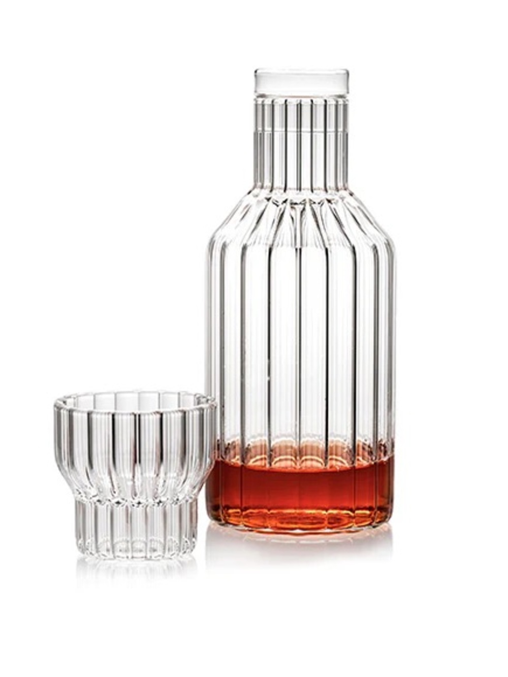 Clear Ribbed Glass Carafe and Tumbler Set - Clear